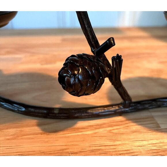 Three Tier Black Metal Twig Candle Holder With Pine Cone Accent - Picture 3 of 8